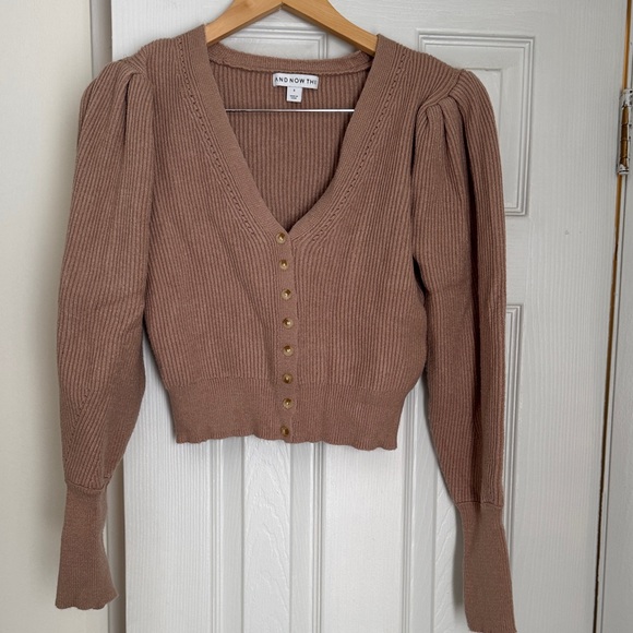 Ribbed V-Neck Sweater with Button Detail - Picture 2 of 4